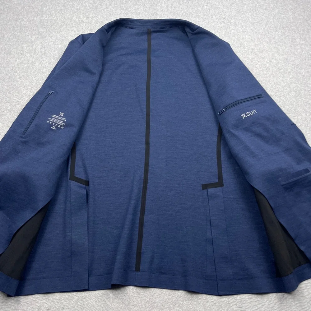 XSuit Blazer Men 50R Blue Heathered Wool Tailored Stretch 2 Button Sport Coat